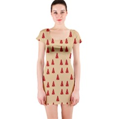 Red Christmas Tree Brown Short Sleeve Bodycon Dress by TetiBright