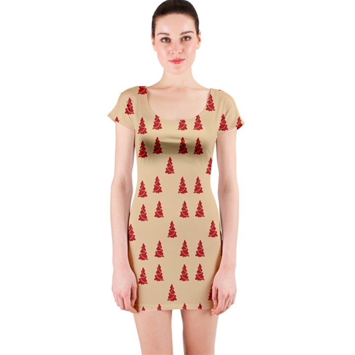 Red Christmas Tree Brown Short Sleeve Bodycon Dress