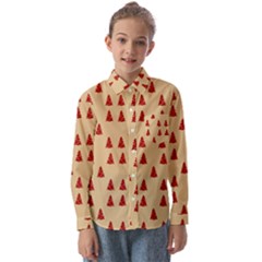 Red Christmas Tree Brown Kids  Long Sleeve Shirt by TetiBright