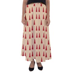 Red Christmas Tree Brown Flared Maxi Skirt by TetiBright