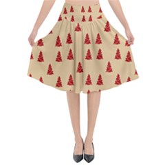 Red Christmas Tree Brown Flared Midi Skirt by TetiBright