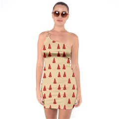 Red Christmas Tree Brown One Soulder Bodycon Dress by TetiBright