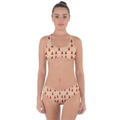 Red Christmas Tree Brown Criss Cross Bikini Set by TetiBright