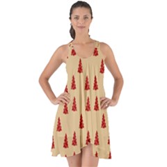 Red Christmas Tree Brown Show Some Back Chiffon Dress by TetiBright