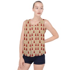 Red Christmas Tree Brown Bubble Hem Chiffon Tank Top