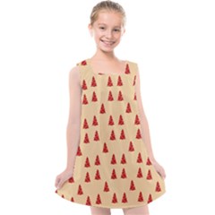 Red Christmas Tree Brown Kids  Cross Back Dress by TetiBright