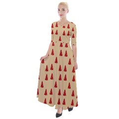 Red Christmas Tree Brown Half Sleeves Maxi Dress