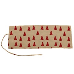 Red Christmas Tree Brown Roll Up Canvas Pencil Holder (s)