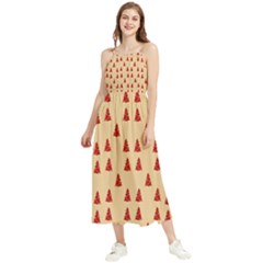 Red Christmas Tree Brown Boho Sleeveless Summer Dress