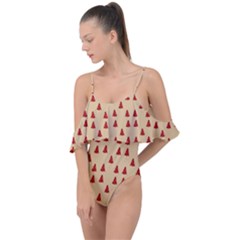 Red Christmas Tree Brown Drape Piece Swimsuit