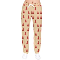 Red Christmas Tree Brown Women Velvet Drawstring Pants