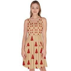 Red Christmas Tree Brown Knee Length Skater Dress With Pockets