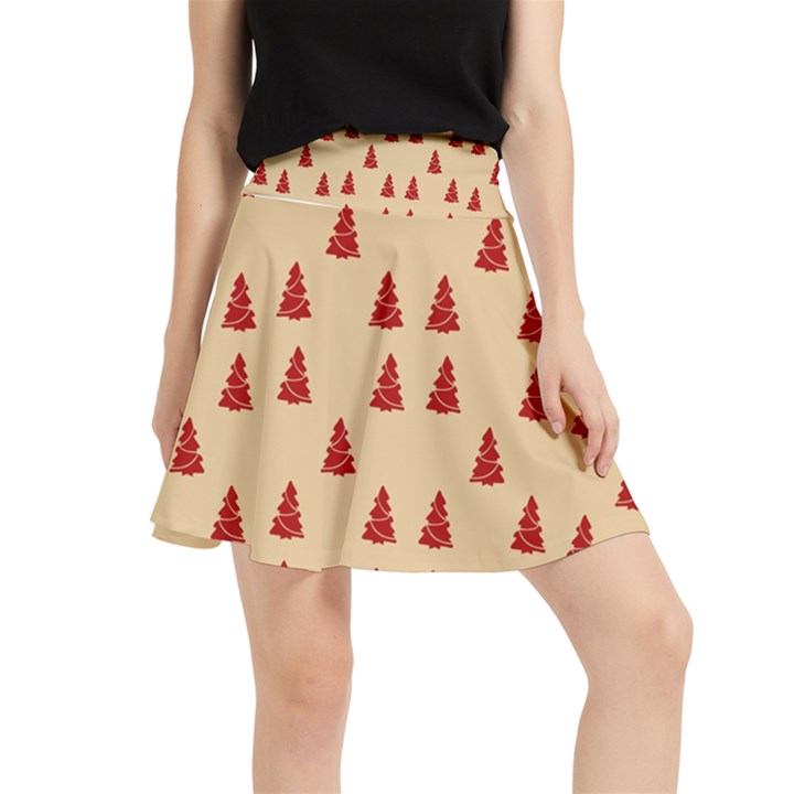 Red Christmas Tree Brown Waistband Skirt