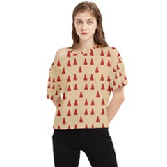 Red Christmas Tree Brown One Shoulder Cut Out Tee by TetiBright