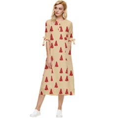 Red Christmas Tree Brown Bow Sleeve Chiffon Midi Dress