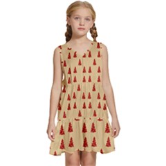 Red Christmas Tree Brown Kids  Sleeveless Tiered Mini Dress