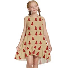 Red Christmas Tree Brown Kids  Frill Swing Dress