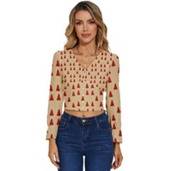 Red Christmas Tree Brown Long Sleeve V-neck Top