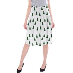 Green Christmas Trees White Midi Beach Skirt