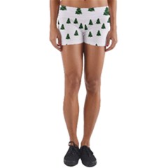 Green Christmas Trees White Yoga Shorts