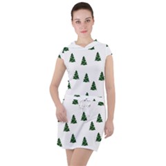 Green Christmas Trees White Drawstring Hooded Dress