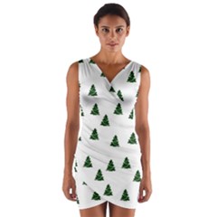 Green Christmas Trees White Wrap Front Bodycon Dress