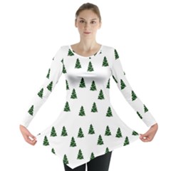 Green Christmas Trees White Long Sleeve Tunic 