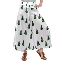 Green Christmas Trees White Satin Palazzo Pants