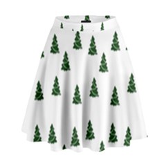 Green Christmas Trees White High Waist Skirt