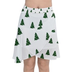 Green Christmas Trees White Chiffon Wrap Front Skirt