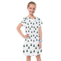 Green Christmas Trees White Kids  Drop Waist Dress