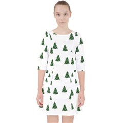 Green Christmas Trees White Quarter Sleeve Pocket Dress