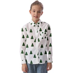 Green Christmas Trees White Kids  Long Sleeve Shirt