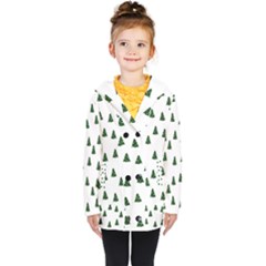 Green Christmas Trees White Kids  Double Breasted Button Coat