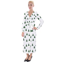 Green Christmas Trees White Velvet Maxi Wrap Dress