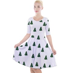 Green Christmas Trees White Quarter Sleeve A-line Dress by TetiBright