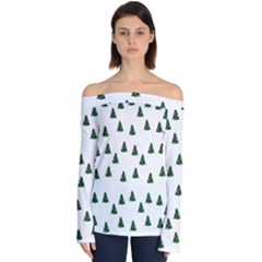 Green Christmas Trees White Off Shoulder Long Sleeve Top