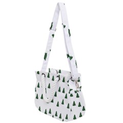 Green Christmas Trees White Rope Handles Shoulder Strap Bag