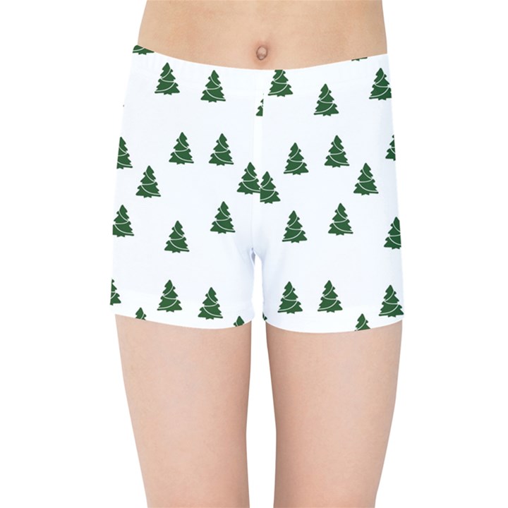 Green Christmas Trees White Kids  Sports Shorts