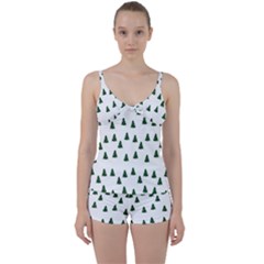 Green Christmas Trees White Tie Front Two Piece Tankini