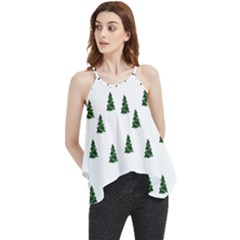 Green Christmas Trees White Flowy Camisole Tank Top by TetiBright