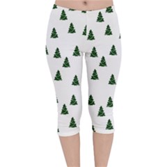 Green Christmas Trees White Velvet Capri Leggings 