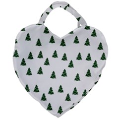 Green Christmas Trees White Giant Heart Shaped Tote