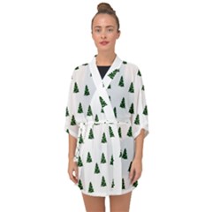 Green Christmas Trees White Half Sleeve Chiffon Kimono