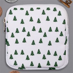 Green Christmas Trees White Mini Square Pouch