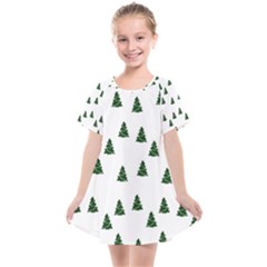 Green Christmas Trees White Kids  Smock Dress by TetiBright