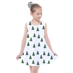 Green Christmas Trees White Kids  Summer Dress