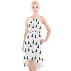 Green Christmas Trees White High-low Halter Chiffon Dress 