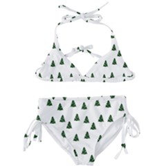 Green Christmas Trees White Kids  Classic Bikini Set