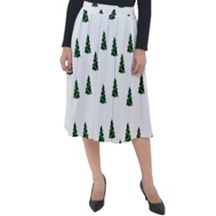 Green Christmas Trees White Classic Velour Midi Skirt 